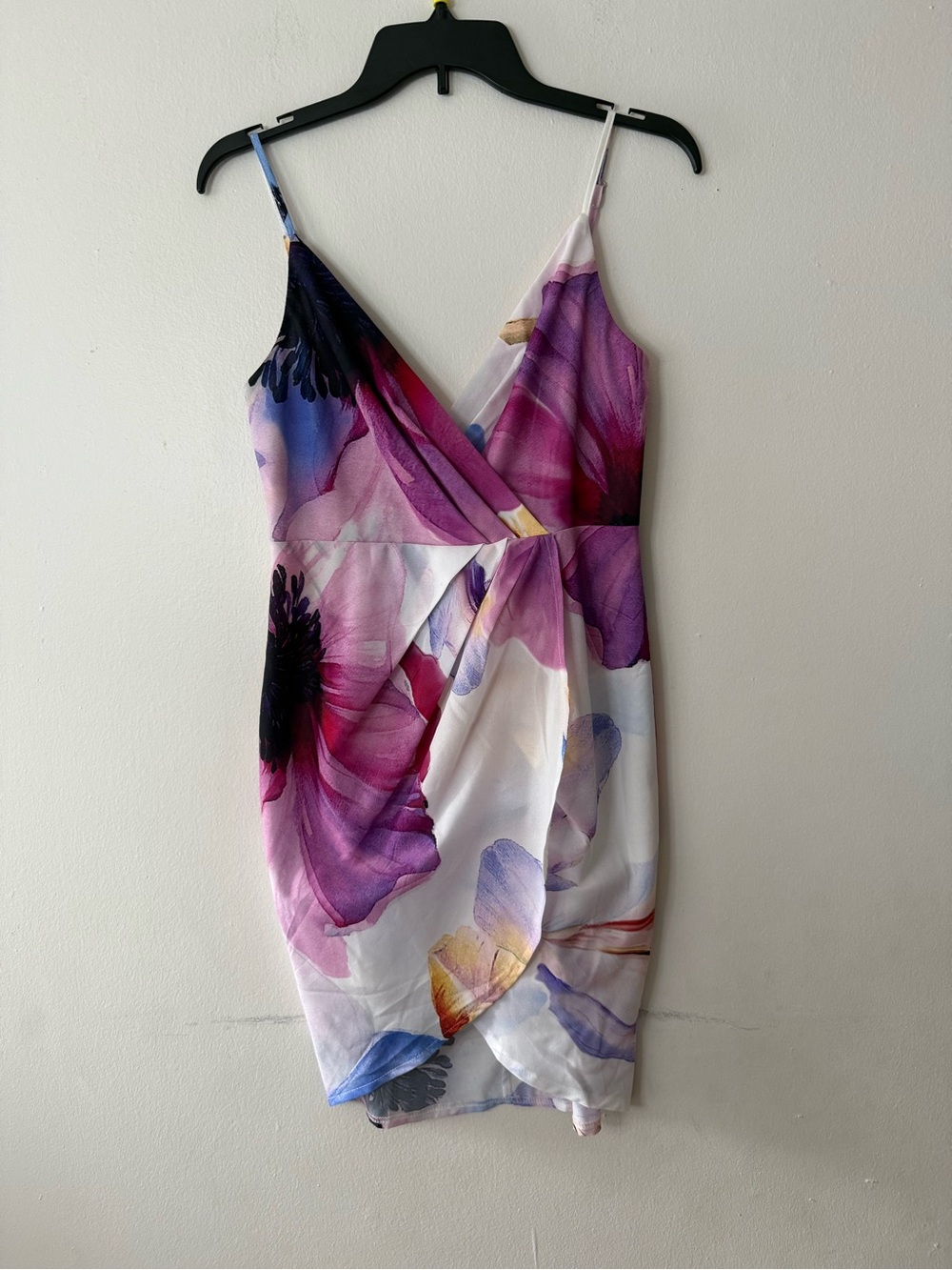 Hello Molly Floral Wrap Mini Dress in Purple, Pink, White